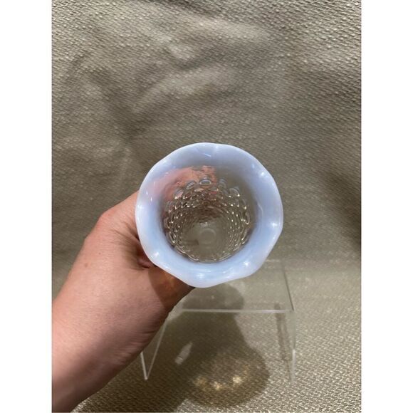 Vintage Anchor Hocking Moonstone Hobnail Glass Vase 5.5" White Opalescent Ruffle - Picture 3 of 8